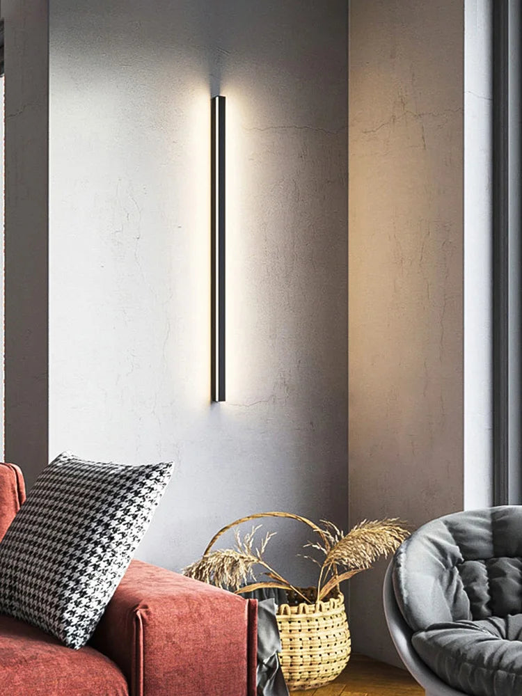 DecorBites™ Bedroom Wall Lamp: Nordic Strip Light, Minimalist Design, Black Background, Decorative Luminaires