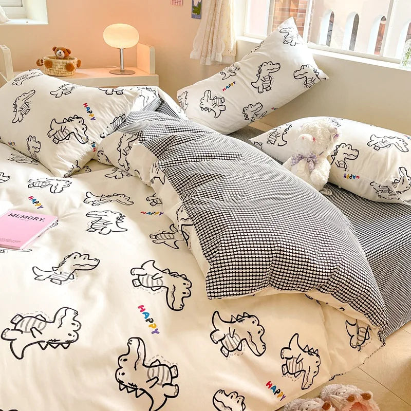 DecorBites™ Cotton Cartoon Printed Bed Set with Non-Fading Floral Patterns for Adults