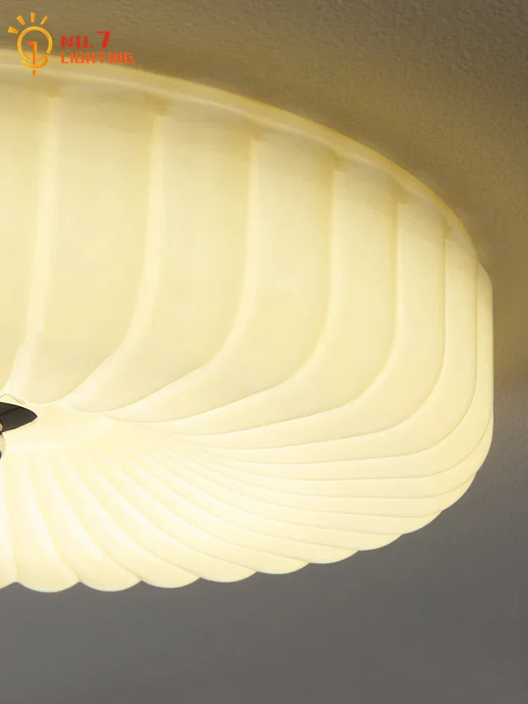 DecorBites™ Cream Wind LED Glass Ceiling Lamp: French Design for Bedroom, Study, Balcony, Cafe