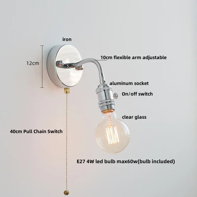 DecorBites™ Adjustable Arm LED Wall Light Fixture with Pull Chain Switch, White Glass