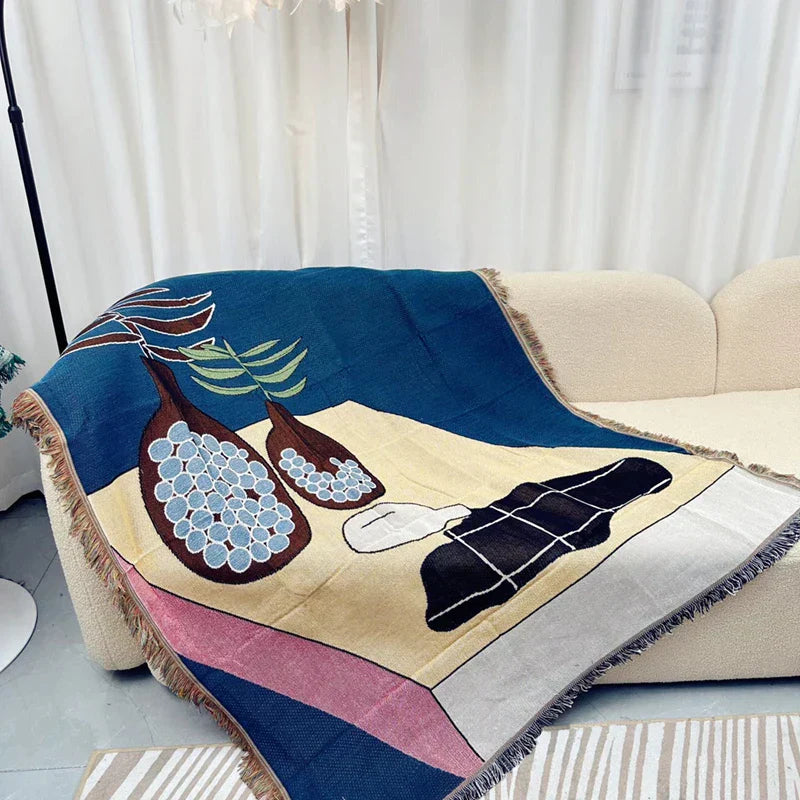 DecorBites™ Geometric Knitted Tassels Throw Blanket