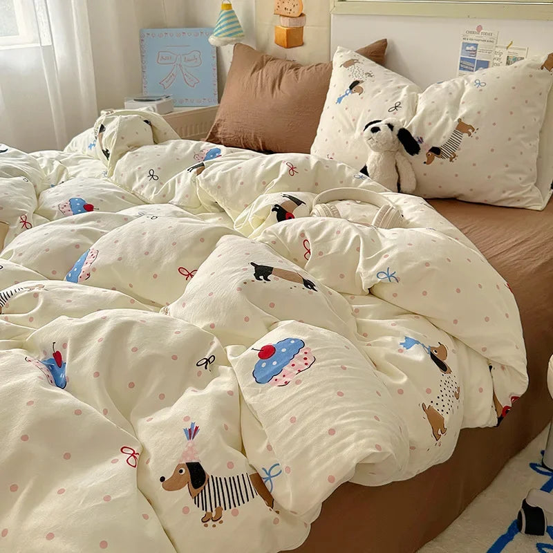 DecorBites™ Cartoon Print Quilt Cover Set for King Queen Beds - All Seasons Comfort