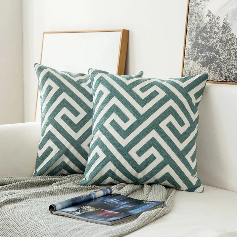 DecorBites™ Embroidered Geometric Floral Cushion Cover 45x45cm