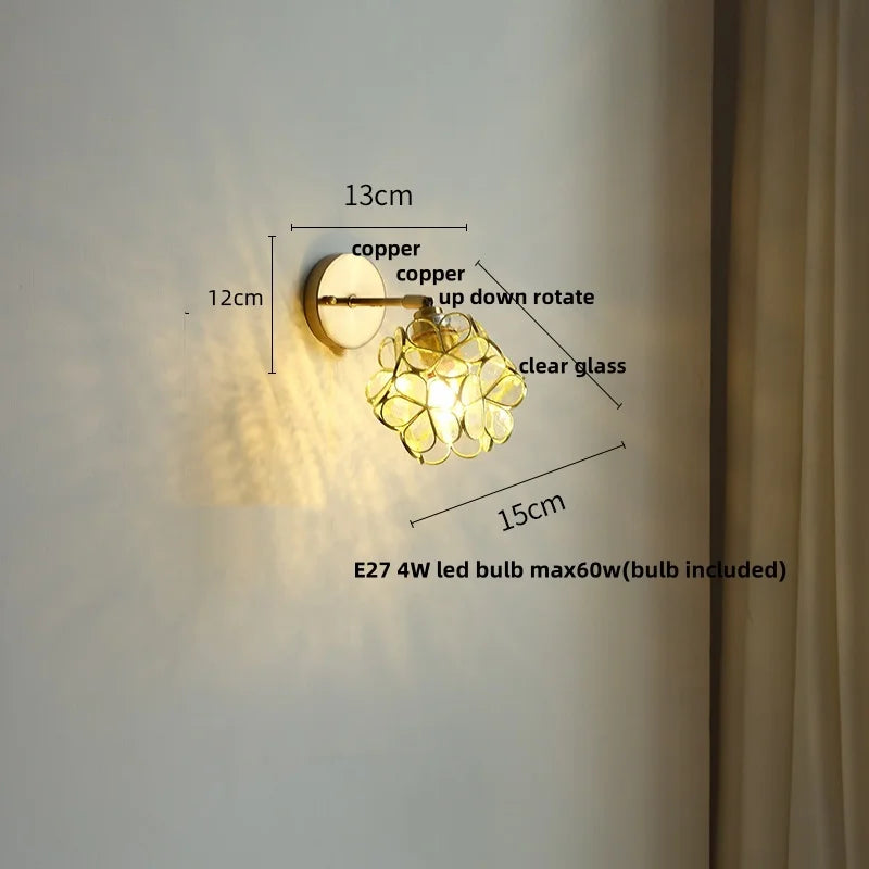 DecorBites™ Copper Butterfly Glass Wall Light Fixture Up Down Rotate LED Bedside Lamp