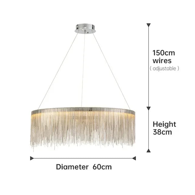 DecorBites™ LED Aluminum Tassel Chandelier: Modern Dimmable Light for Living Room, Hotel, Hall