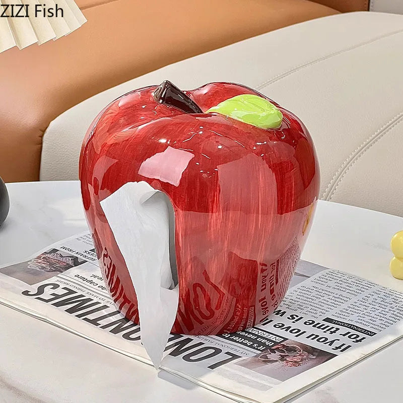 DecorBites™ Apple Shape Ceramic Tissue Box - Coffee Table Desk Decoration
