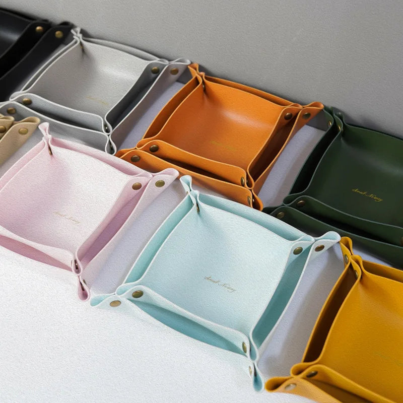 DecorBites™ Leather Desktop Organizer Tray: Home/Office Cosmetics, Jewelry, Key Storage Holder