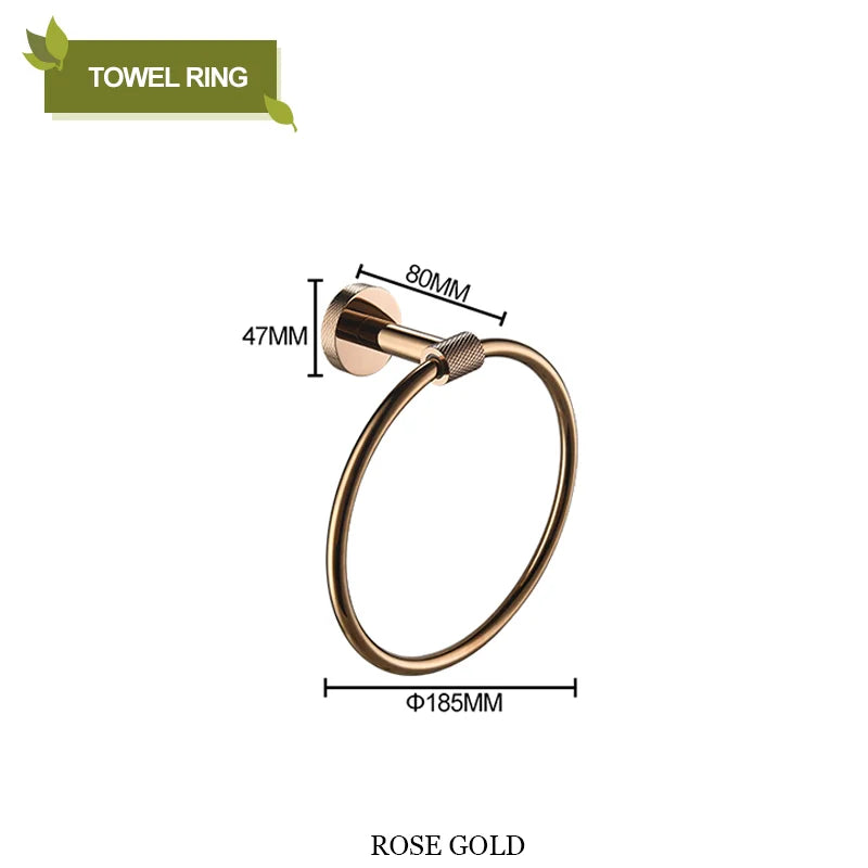 DecorBites™ Bathroom Accessories Set: Rose Gold Chrome Hook, Brushed Gold Towel Rack, Stainless Steel Toilet Paper Holder