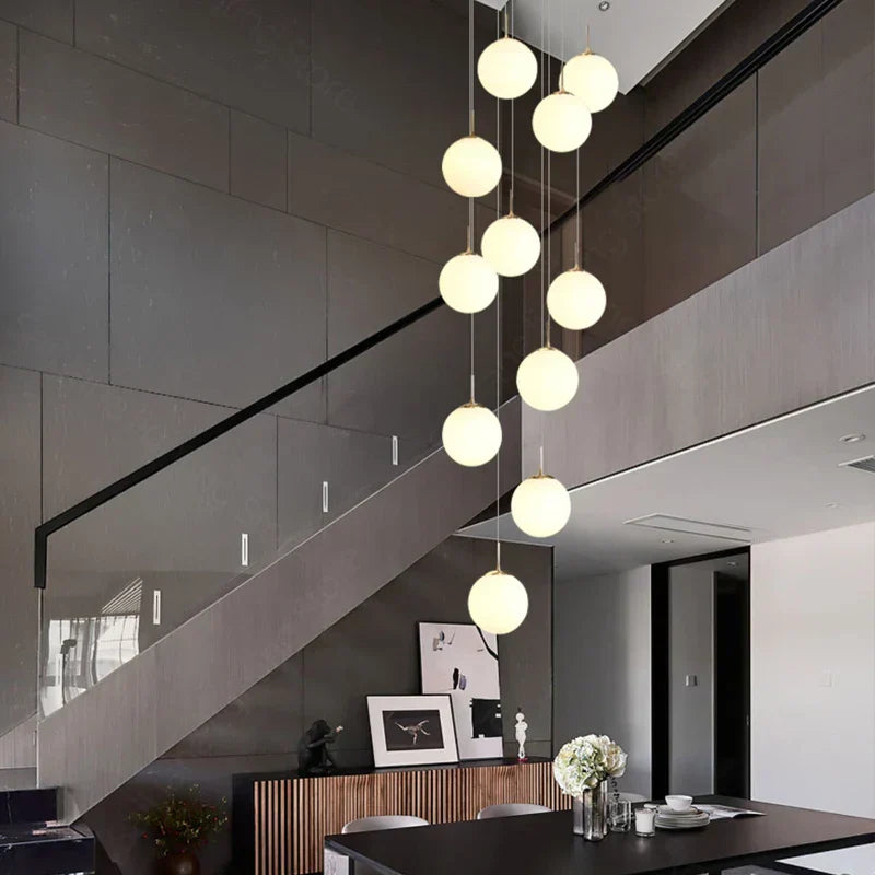 DecorBites™ Cream Glass Ball Chandelier for Duplex Villa Penthouse, Restaurant and Staircase