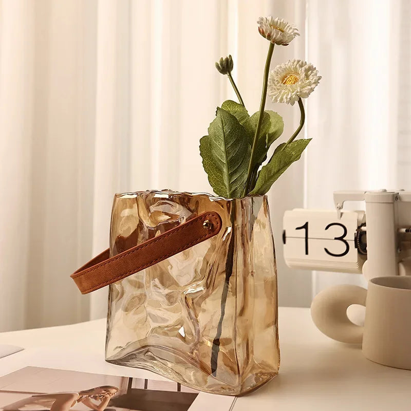 DecorBites™ Bag Shape Glass Vase Handbag Hydroponics Terrarium Home Decoration