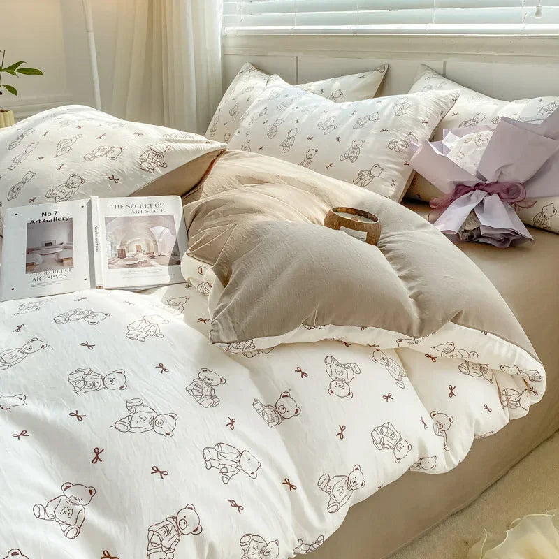 DecorBites™ Cozy Pattern Printed 4Pcs Single Bedding Set - Soft Cotton Fabric