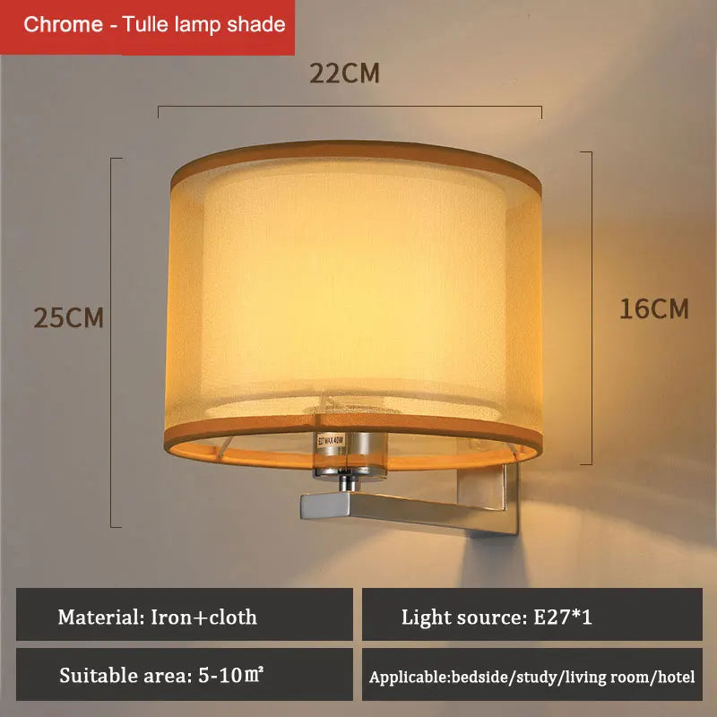 DecorBites™ Chinese Style Wall Lamp Warm Cloth Cover Bedroom Living Room Light