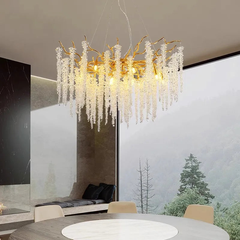 DecorBites™ Crystal Branch Chandelier: French Style Romantic Tassel Ceiling Lamp