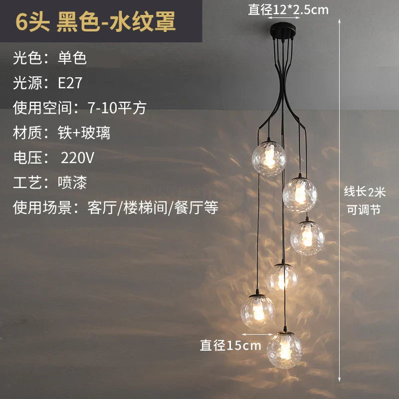 DecorBites™ LED Glass Ball Chandelier Ceiling Light for Living Room Dining Loft Decor