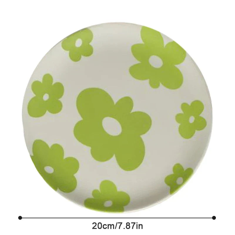 DecorBites™ Korean Style Round Bamboo Fiber Dining Plate for Desserts, Fruits, and Cakes