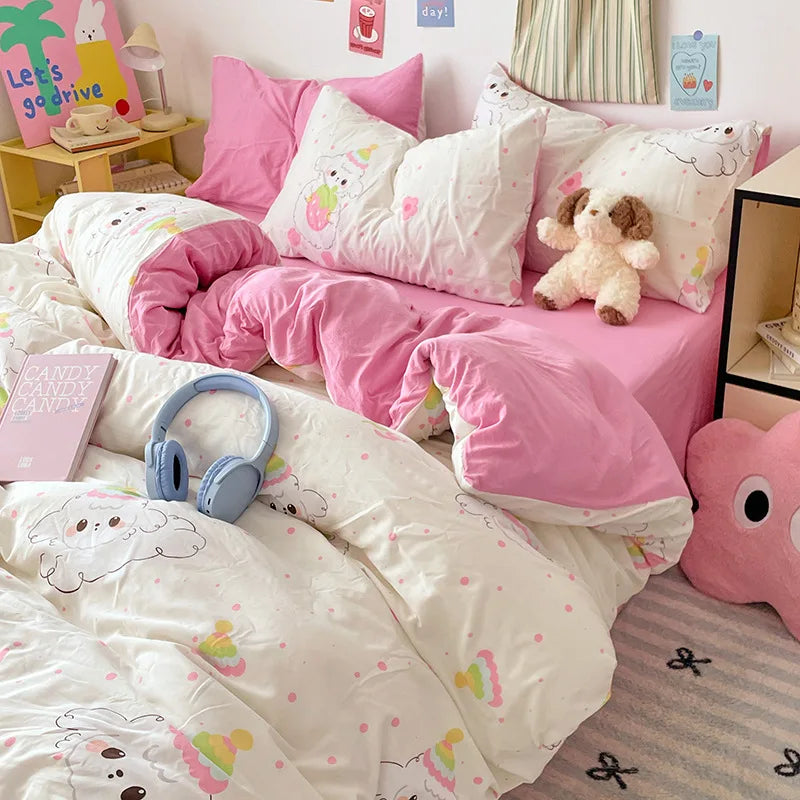 DecorBites™ Cartoon Pattern Cotton Bed Sets Quilt Cover Sheet Pillowcase Bedclothes