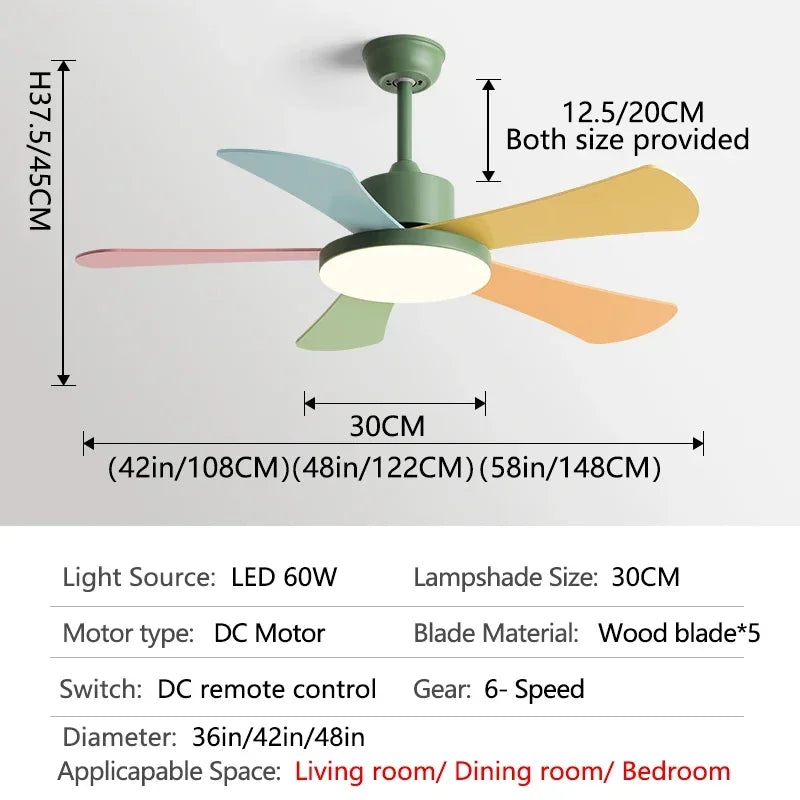DecorBites™ 48" Bedroom Restaurant Ceiling Fan with 5 Wood Blades, DC Motor, LED Light, Remote