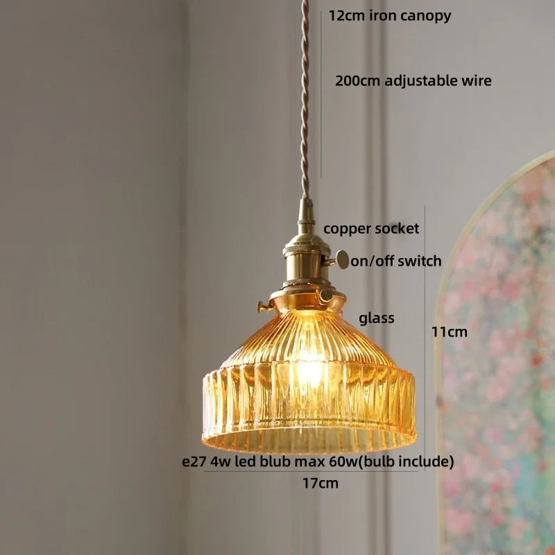 DecorBites™ LED Pendant Lights with Blue Glass & Brass Knob Switch for Modern Home Decor