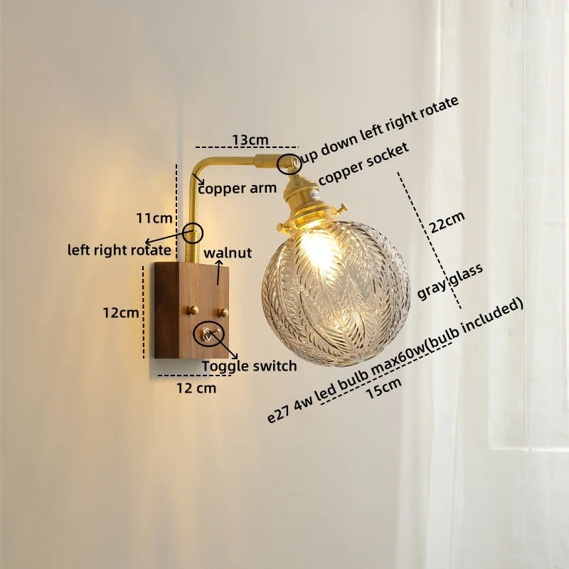 DecorBites™ Clear Glass LED Wall Sconce Walnut Copper Modern Stair Light Fixtures