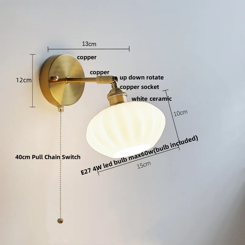 DecorBites™ Blue Glass Wall Sconce Pull Chain Switch Rotate Stair Light