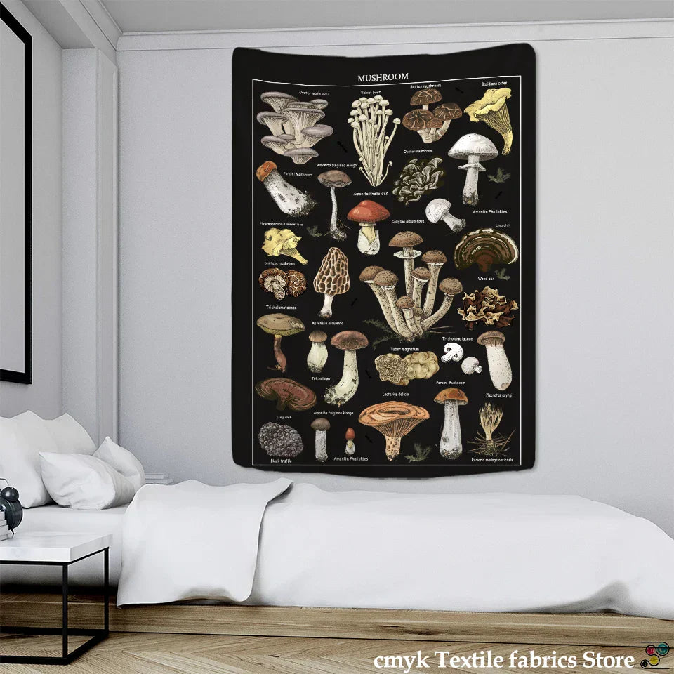 DecorBites™ Black Mushroom Mystical Tapestry Wall Hanging for Boho Home Decor