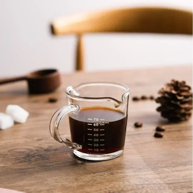 DecorBites™ Glass Espresso Measuring Cup Double Mouth Clear Scale Milk Latte Jug