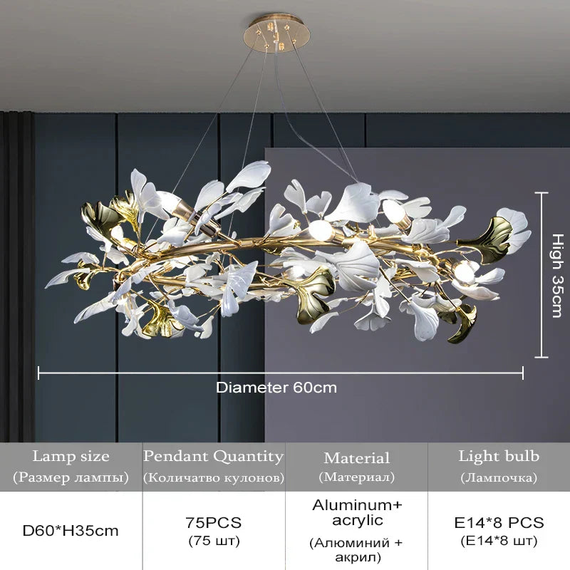 DecorBites™ Ginkgo Leaf Crystal Chandelier: Nordic Design Tree Branch Hanging Light