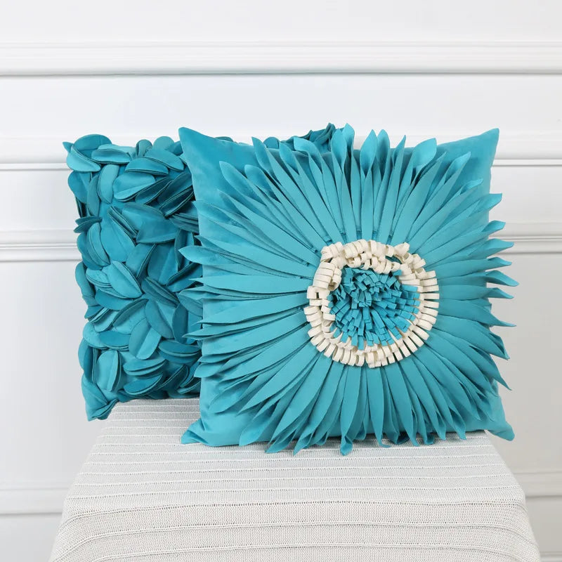 DecorBites™ 3D Blue Floral Velvet Cushion Cover 30x50/45x45CM - Small Daisy Sunflower Pillowcase
