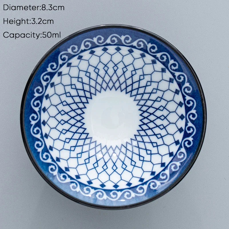 DecorBites™ Blue & White Ceramic Kung Fu Tea Cup, Japanese Style Porcelain Sake Espresso Mug