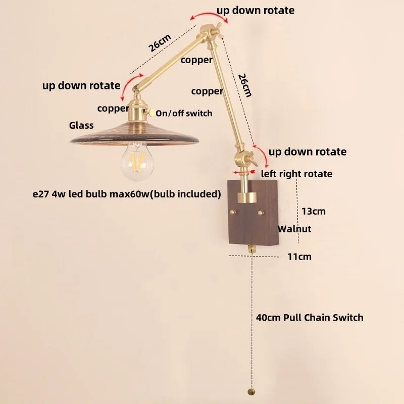 DecorBites™ Cube Glass LED Wall Sconce Walnut Wood Rotatable Mirror Light