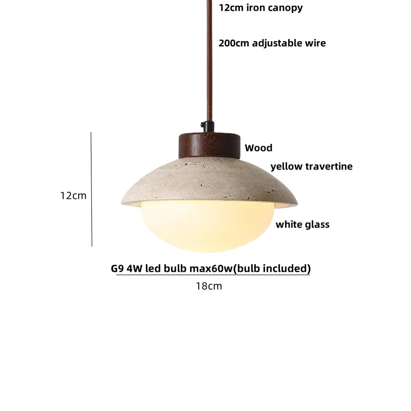 DecorBites™ LED Pendant Light: Japanese Style, Yellow Travertine Wood, Adjustable Hanging Lamp
