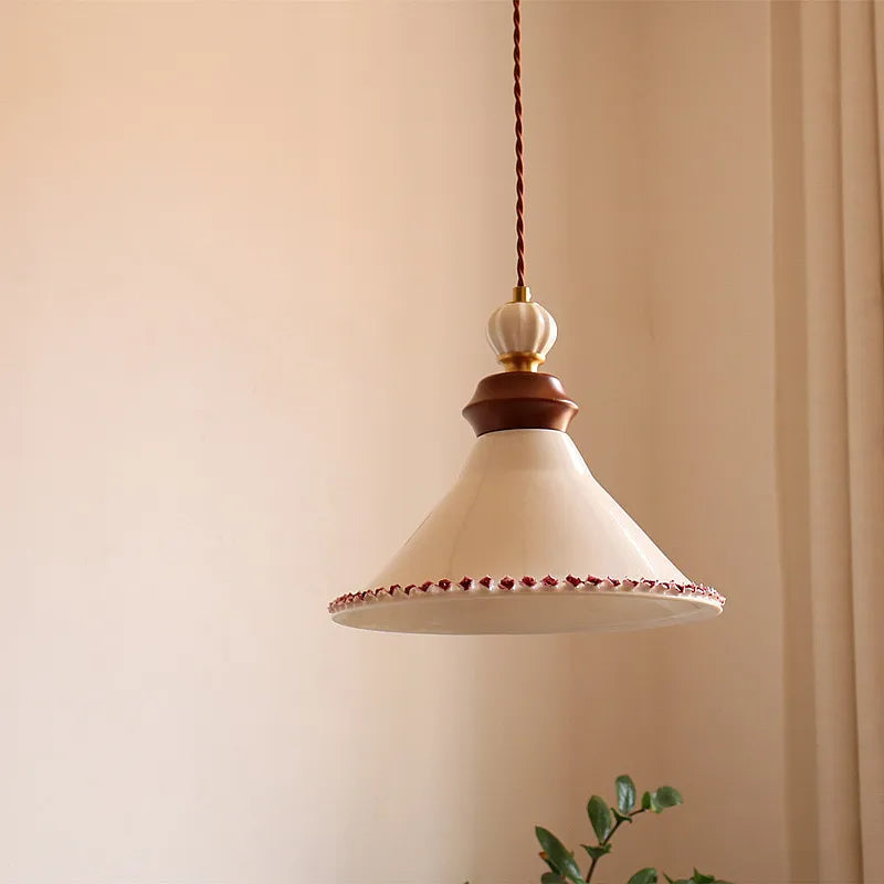 DecorBites™ LED Rose Flower Pendant Lamp Ceramic Wood Nordic Modern Hanging Light