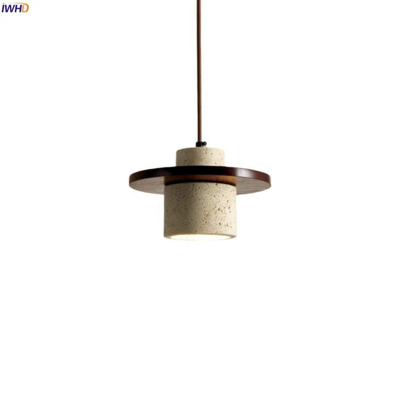 DecorBites™ LED Pendant Lamp Yellow Travertine Wood Nordic Minimalism Hanging Light
