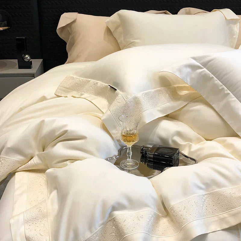 DecorBites™ 1200TC Luxury Embroidery Bedding Set with Wide Edge & Lyocell Cotton Brushed Fabric