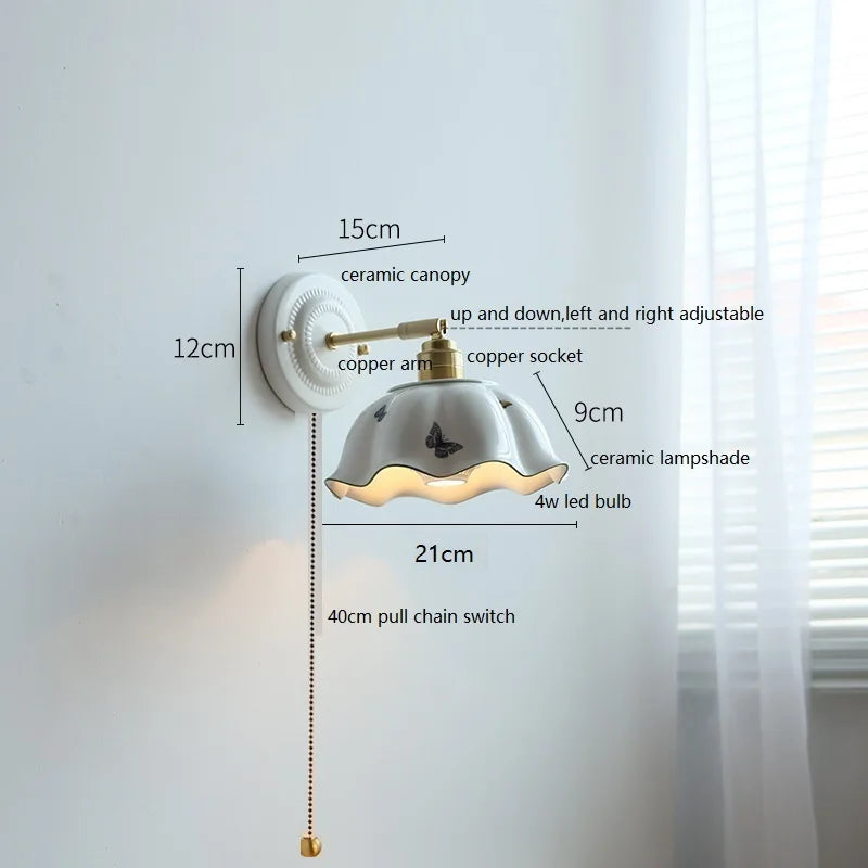 DecorBites™ Ceramic Wall Lamp with Pull Chain Switch & Copper Arm, Nordic Modern LED Fixtures