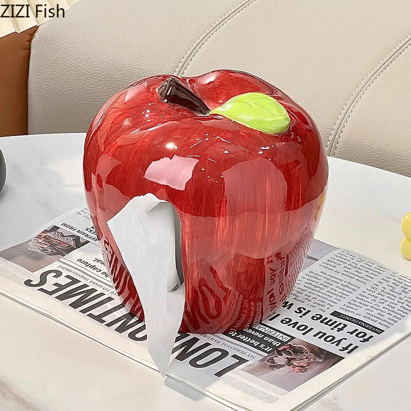 DecorBites™ Apple Shape Ceramic Tissue Box - Coffee Table Desk Decoration