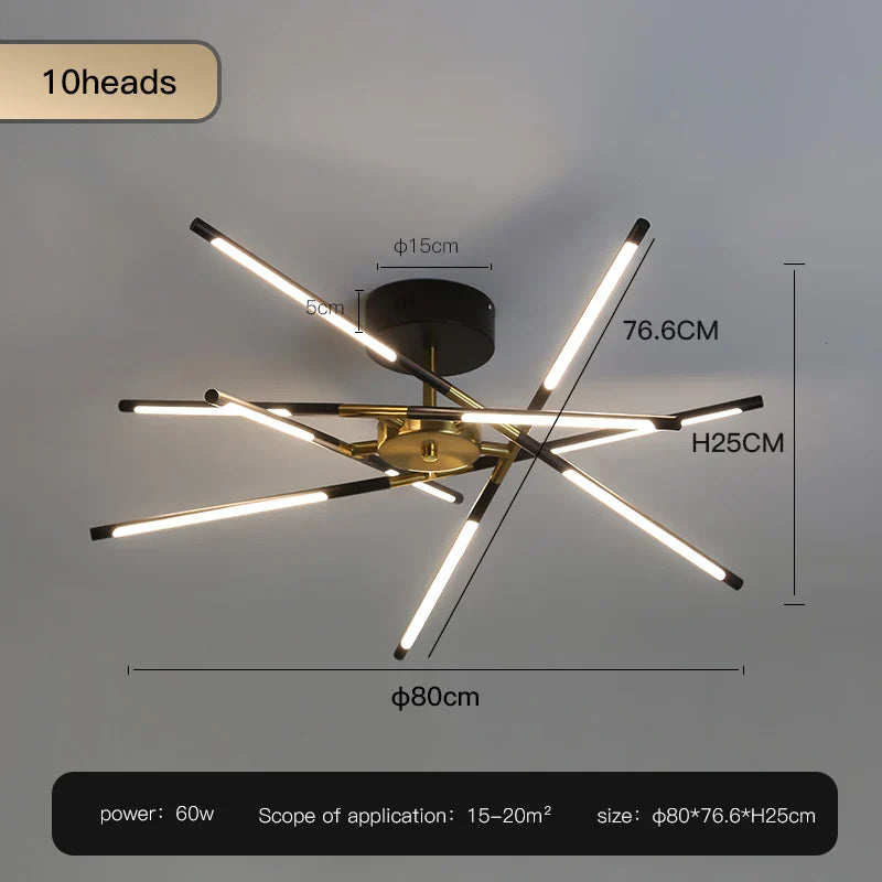 DecorBites™ Gold LED Ceiling Chandelier for Living Room Bedroom Kitchen - Dimmable Pendant Light