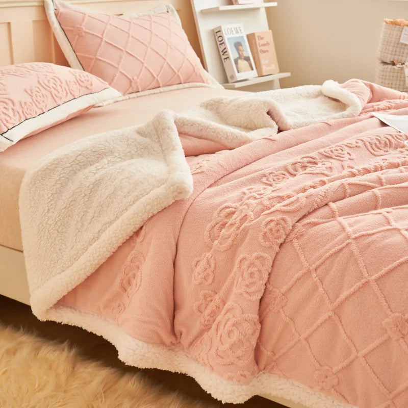 DecorBites™ Butterfly Jacquard Double-Layer Wool Blanket: Soft & Warm for Autumn/Winter