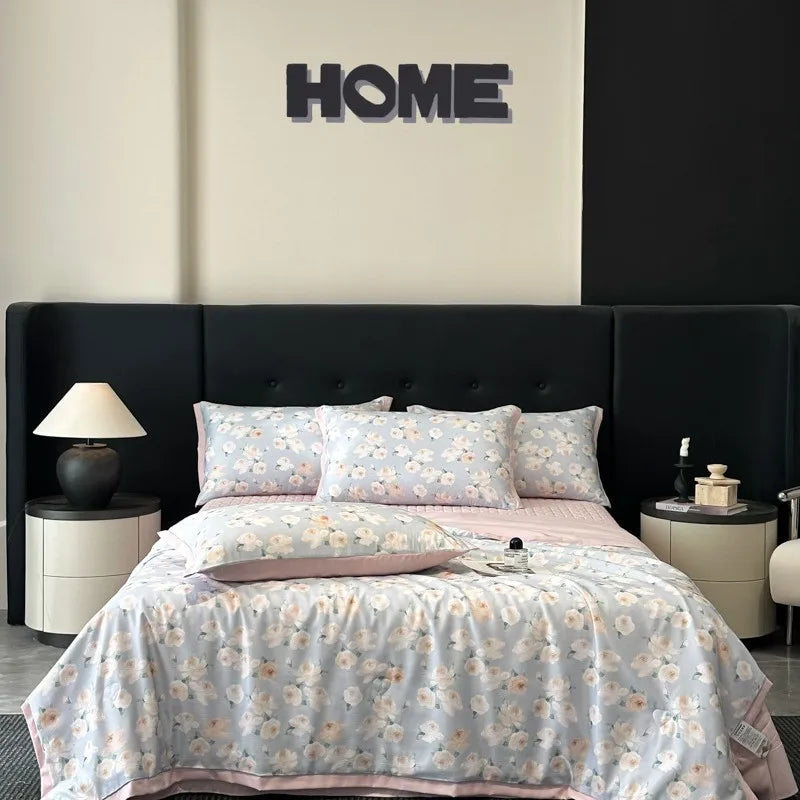 DecorBites™ Cool Silk Summer Quilt Set with Sheets & Pillowcases