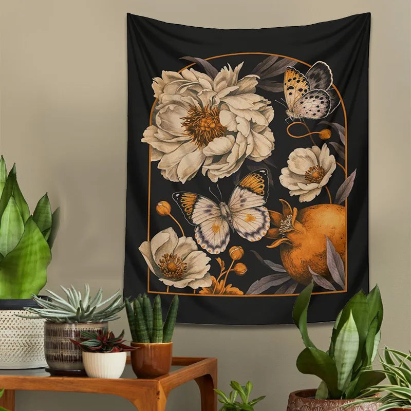 DecorBites™ Butterfly Flower Tapestry Wall Hanging - Bohemian Botanical Celestial Floral Decor