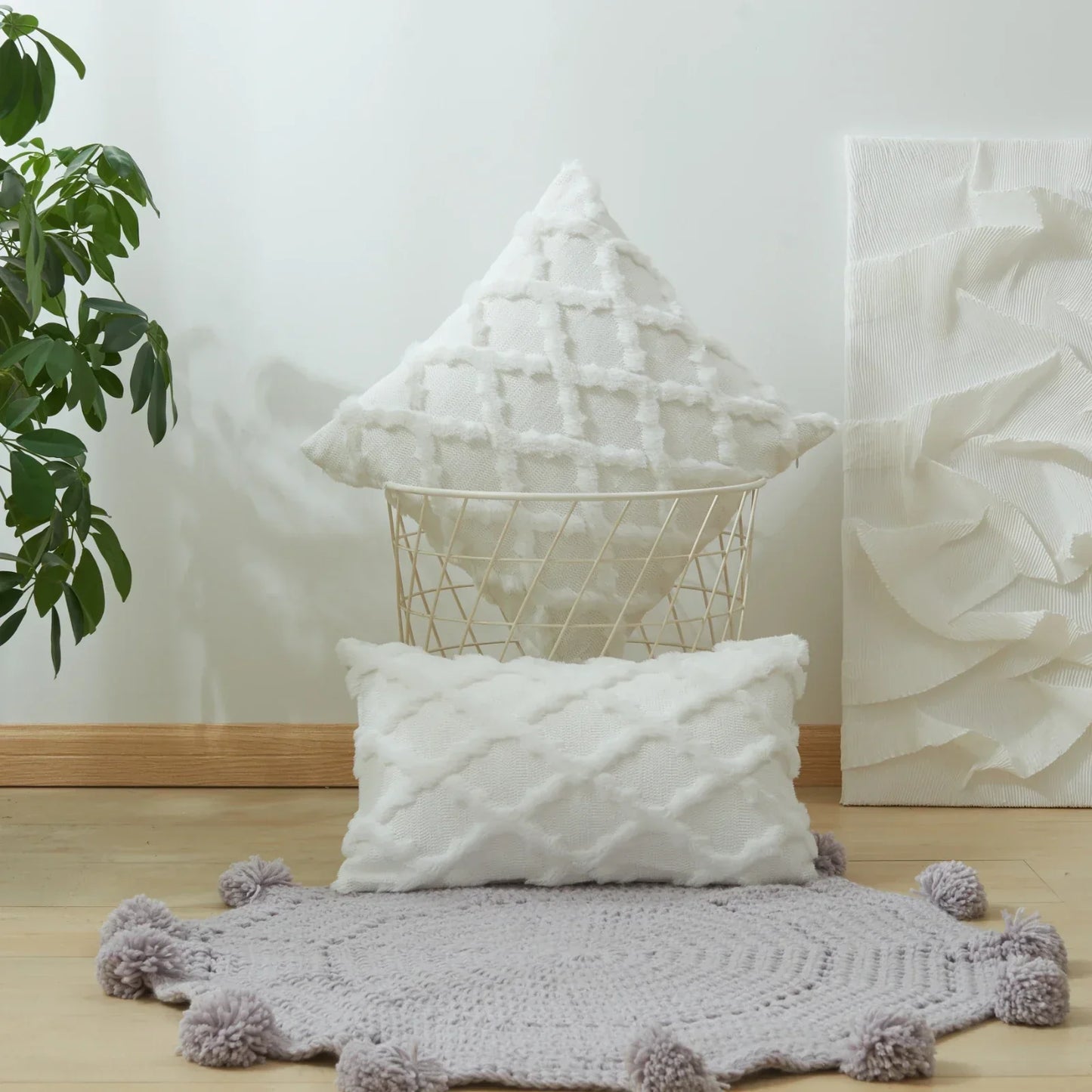 DecorBites™ Diamond Solid Embroidery Cushion Cover for Modern Home Decor