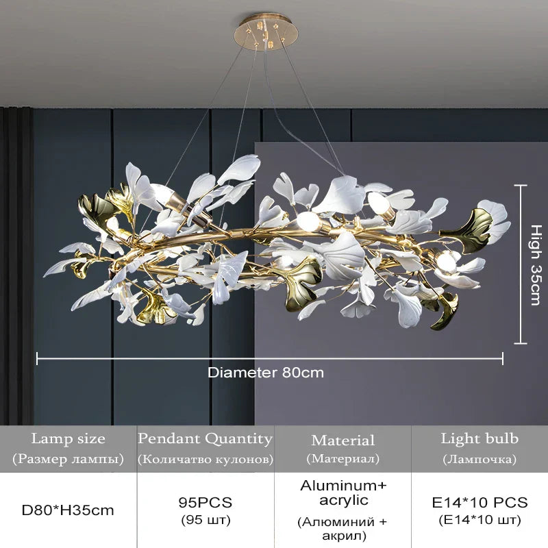 DecorBites™ Ginkgo Leaf Crystal Chandelier: Nordic Design Tree Branch Hanging Light