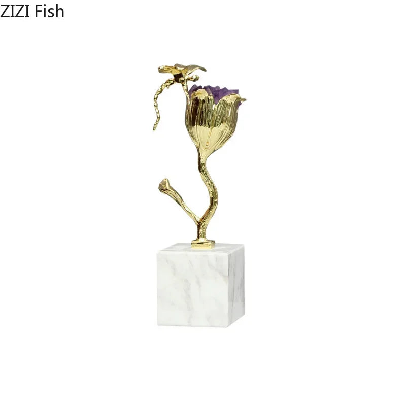 DecorBites™ Amethyst Flower Ornaments Gold-plated Dragonfly Decor Sculpture Room Decor