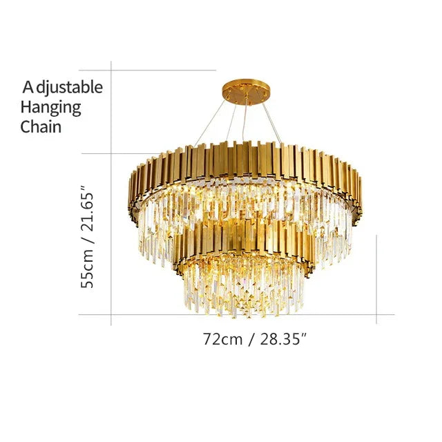 DecorBites™ Golden Stainless Steel Crystal Chandelier: Modern Round LED Light for Dining Room