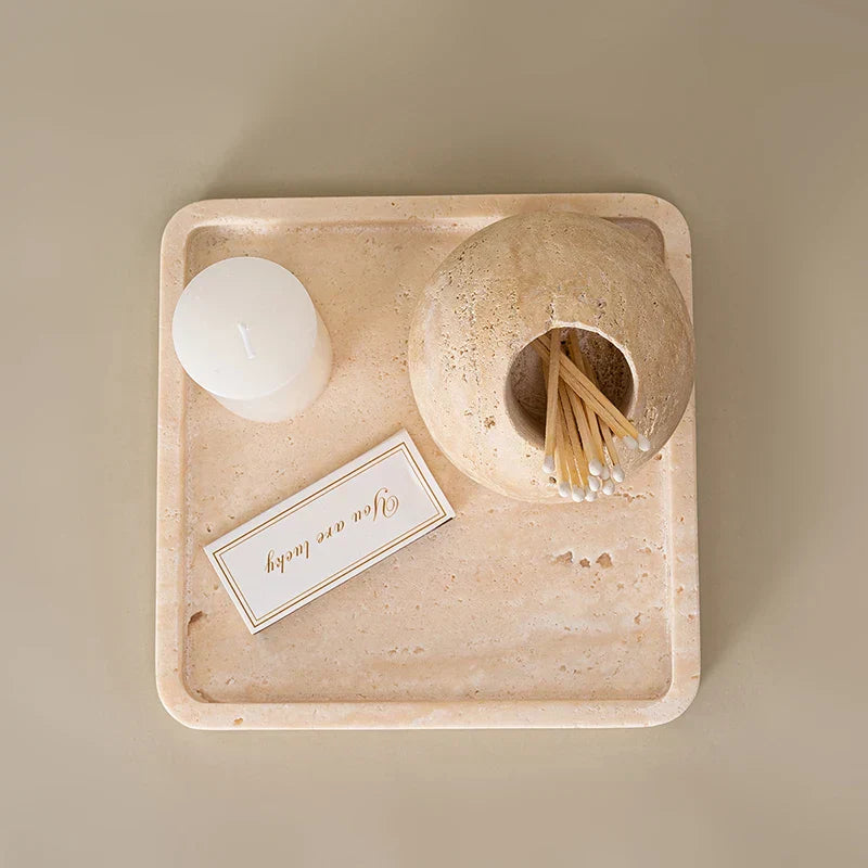 DecorBites™ Beige Travertine Marble Mubkhar Bakhoor Incense Holder Oud Burner