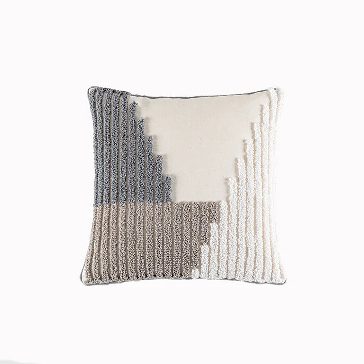 DecorBites™ Geometric Embroidery Tassel Cushion Cover - Grey White Simple Loop Tufted Pillow