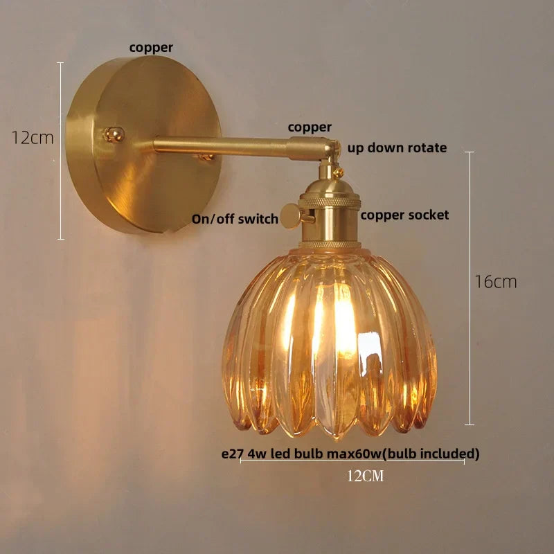 DecorBites™ Clear Glass LED Wall Lights Up Down Rotate Copper Nordic Sconce Fixtures