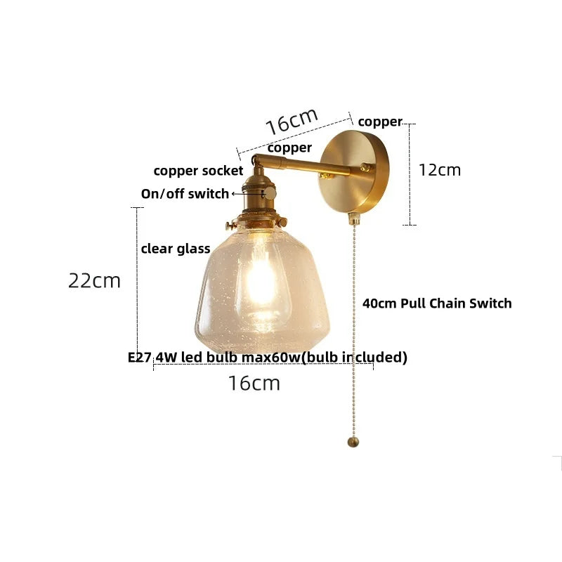 DecorBites™ Glass Copper Wall Lights Up Down Rotate Study Cafe, Nordic Modern Bedside Lamp