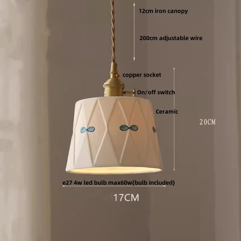DecorBites™ LED Rose Flower Pendant Lamp Ceramic Wood Nordic Modern Hanging Light
