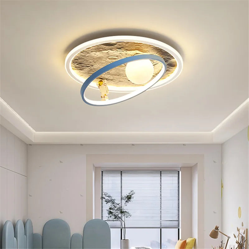 DecorBites™ Kids Moon Astronaut LED Ceiling Light for Eye Care in Blue Pink Carton Theme